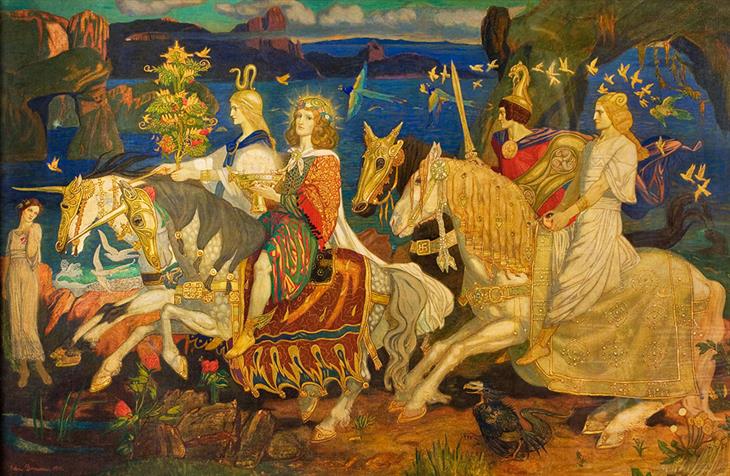 Antiguos dioses y diosas celtas, los Tuatha Dé Danann representados en Riders of the Sidhe de John Duncan (1911)