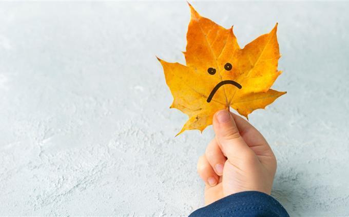 Encuentra las diferencias en otoño: una hoja con cara triste