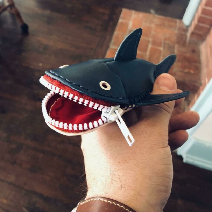 Manualidades Hechas De Cuero, monedero en forma de tiburón