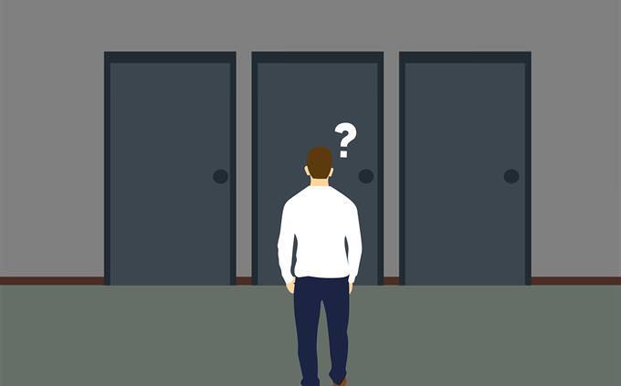 Test de memoria con imágenes de la calle: una ilustración de una persona debatiendo qué puerta elegir