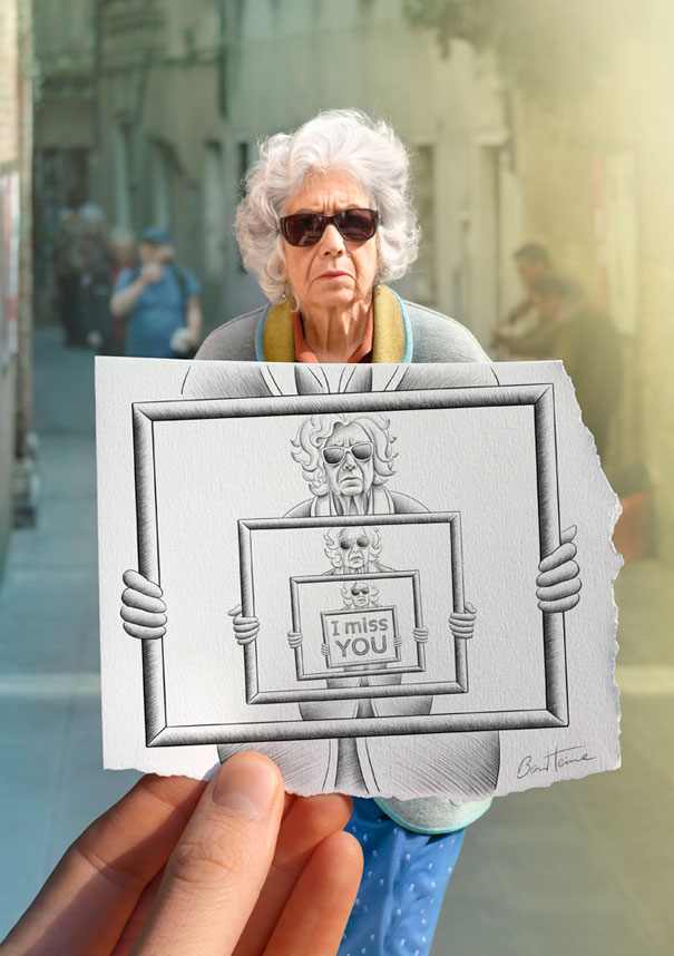 Maravillosos Dibujos Del Artista Ben Heine, mujer mayor