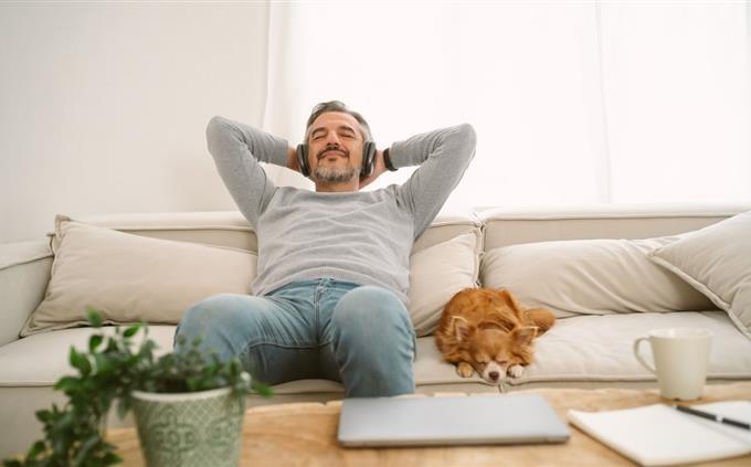 Lo que tus hábitos de sueño revelan sobre tu futuro: Un hombre en un sofá con un perro