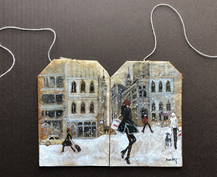 Arte En Bolsas De Té Ruby Silvious, día nevado
