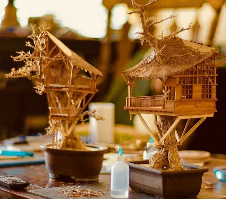Casas Del Árbol En Miniatura Creadas En Bonsái