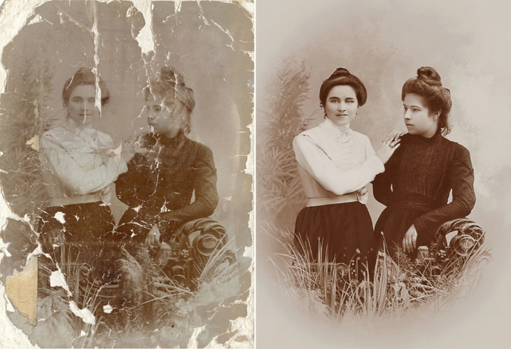 Fotos Restauradas Digitalmente, dos mujeres posando