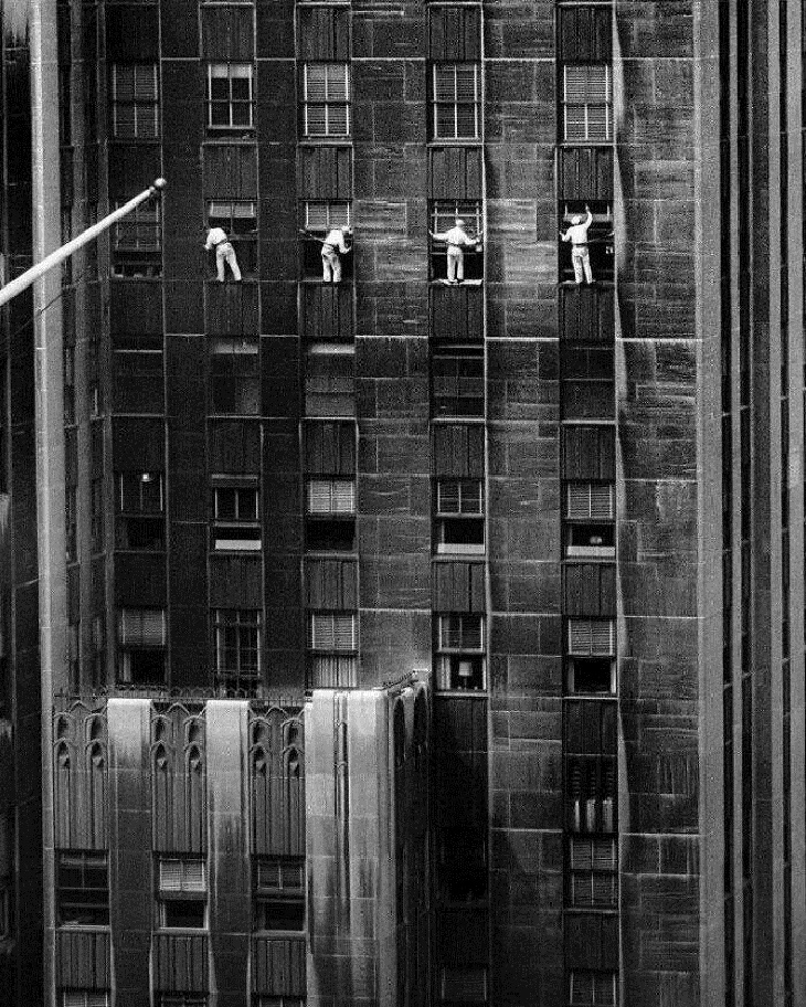  Limpiadores de ventanas en la ciudad de Nueva York, 1958