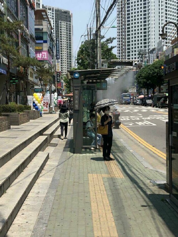 Paradas de autobús en Corea con sistema de nebulización