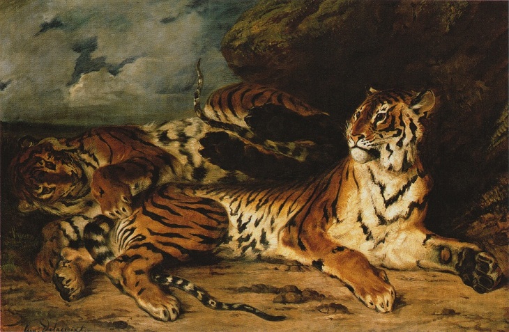 “Un tigre joven jugando con su madre” (1830) de Eugène Delacroix