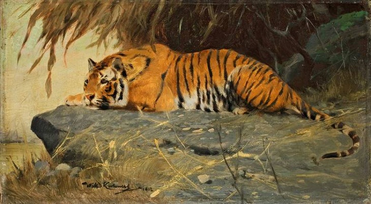 “Tigre acostado en una meseta rocosa” (1912) de Wilhelm Kuhnert