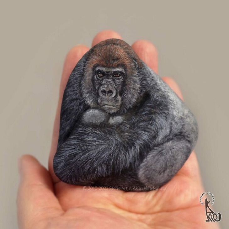 Pinturas De Animales En Piedras, Gorila