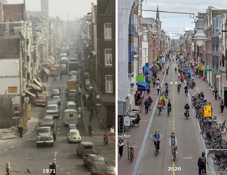 Calle Haarlemmerdijk en Ámsterdam, Países Bajos - 1971 y 2020