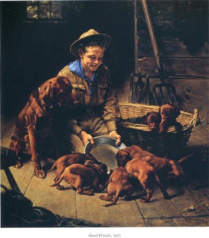 Pinturas De Perros Famosas, Buenos amigos de Norman Rockwell, 1927