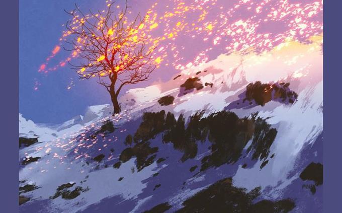 El test de inteligencia cromática: un árbol en una montaña nevada