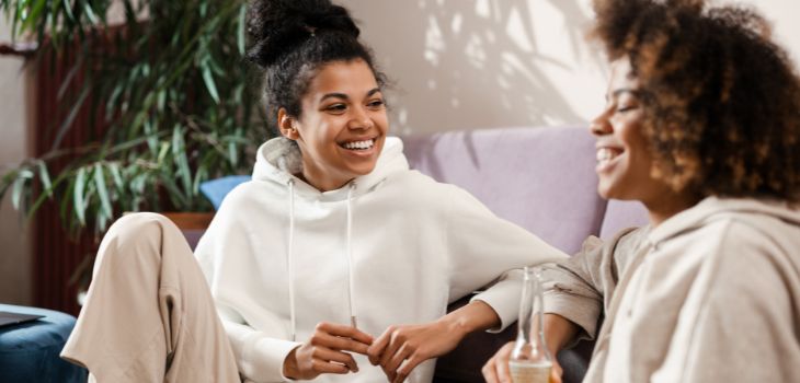 two women talking