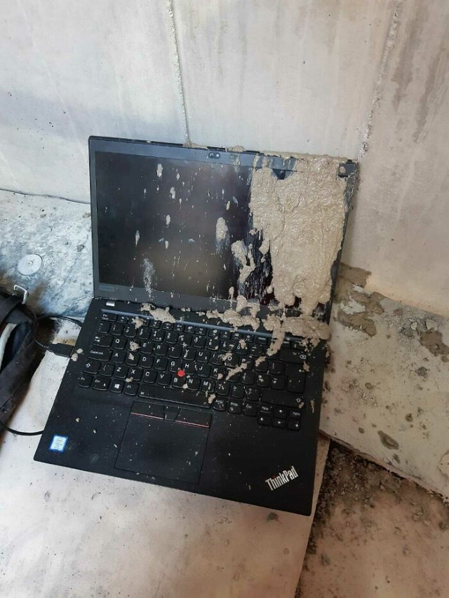 Tech Fails concrete on a laptop