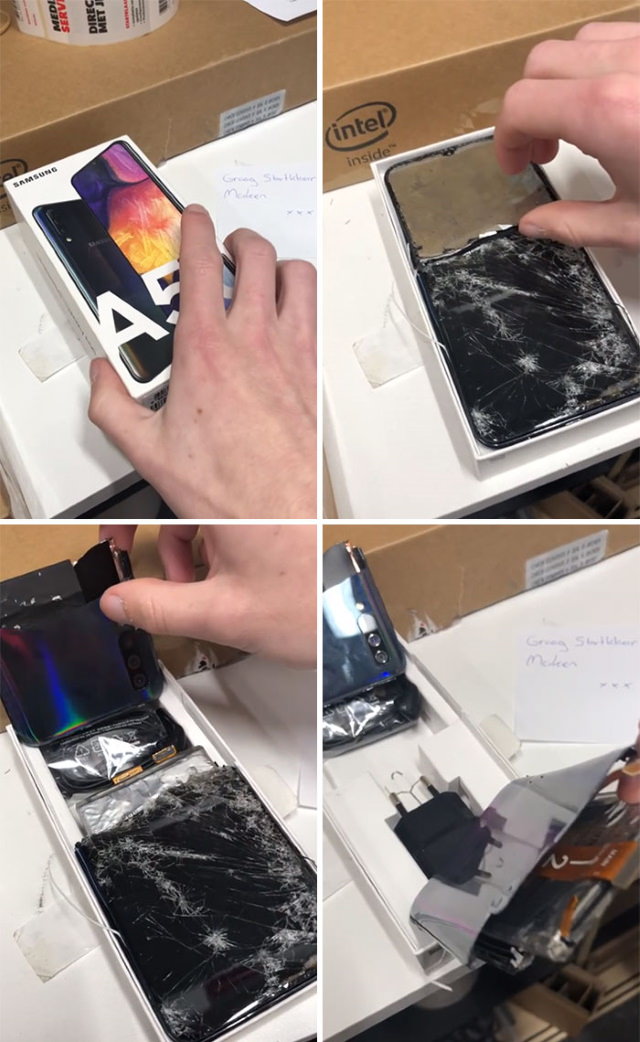 Tech Fails phone with a shattered screen