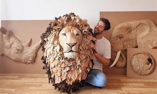 Artista Convierte Las Viejas Cajas De Cartón En Esculturas De Animales